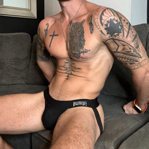 Slim white small W sexy men's gay double underwear cotton black and white low waist back empty thong black 2XL