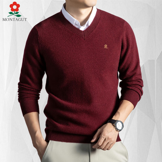 MONTAGUT cardigan men's V-neck 2025 autumn and winter new middle-aged and elderly solid color bottoming knitted sweater thickened and warm dark gray M 165 90-110Jin Jin equals 0.5 kg