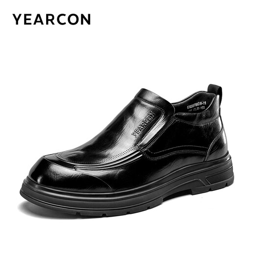 Yierkan men's shoes high-top genuine leather plus velvet warm business casual slip-on leather shoes for men 59851W black 42