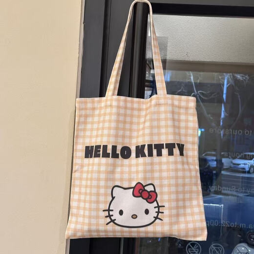 Cute style kitty canvas bag handbag single shoulder crossbody bag summer versatile commuting large capacity new shoulder bag kitty yellow (without doll) no zipper