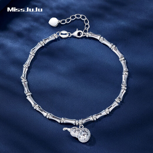 Miss JuJu pt950 platinum gourd bracelet for women, genuine platinum Fulu bamboo bracelet, lucky and lucky brand ingot bracelet, lucky and lucky bamboo bracelet 11.8-12.0g 16+3cm