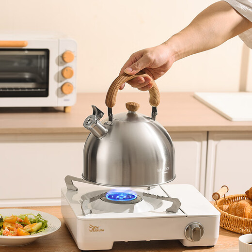 Meichu 304 stainless steel kettle gas stove water boiling automatic whistle induction cooker kettle boiling water household kettle 304 steel wood grain handle kettle 2L