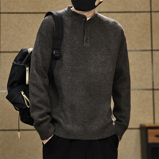 Fat Brother American high-end Henry collar sweater men's autumn and winter new trendy brand casual warm sweater top jacket for men black M weight 100-130Jin Jin is equal to 0.5 kg