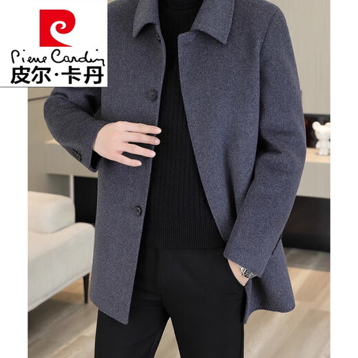 皮尔卡丹（pierre cardin）羊毛呢外套男士中长款双面呢大衣冬季鹅绒内胆羊毛绒呢子风衣 23818黑色高端双面呢膝 (可拆卸羽绒内胆) 2XL 185(155-170斤)