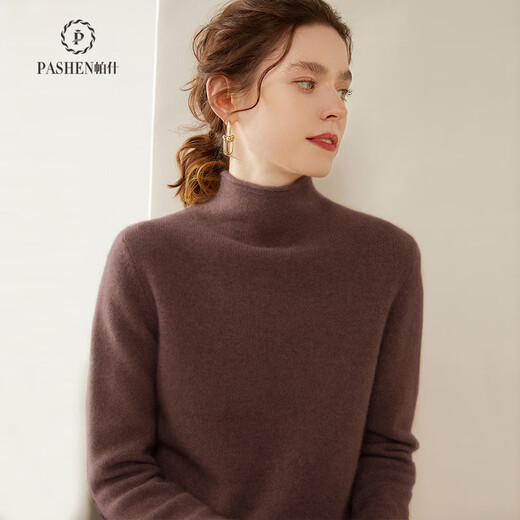 Pash autumn and winter curled half turtleneck thickened solid color cashmere sweater for women 35% cashmere simple base sweater SH-352 high-grade gray L