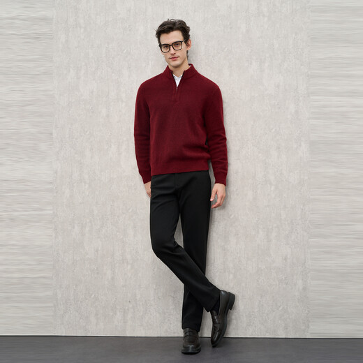 EMZ Ordos wool sweater cashmere sweater men's sweater knitted sweater dark red S recommended height 165/weight 100-110Jin Jin equals 0.5 kg