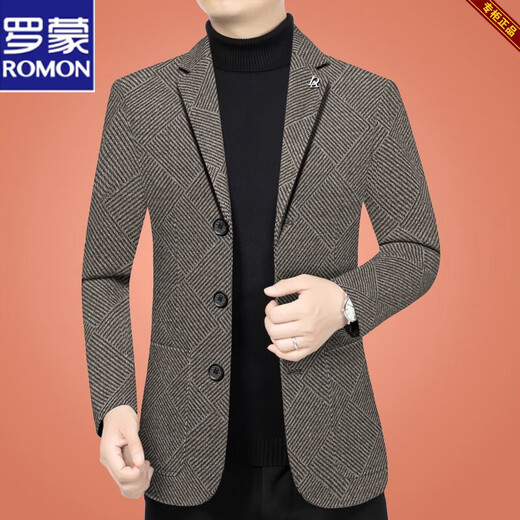 Luo Meng Suit Jacket Men's 2025 Autumn New Middle-aged Casual Wool Suit Spring and Autumn Top Dad's Clothing Brown 2579X Three Buttons Fabric S 165 Suitable for 95-100 Jin Jin equals 0.5 kg