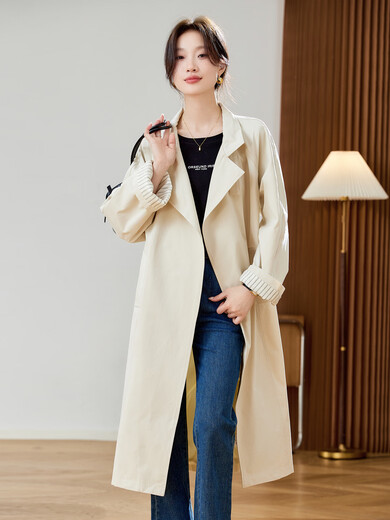 SUSTYLE luxury high-end brand women's high-end windbreaker 2025 autumn long loose casual age-reducing waist fashion coat black M