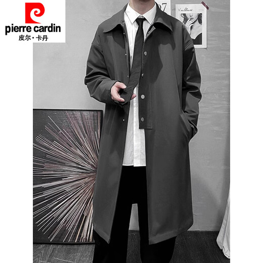 Pierre Cardin 2025 Windjacke im neuen Stil für Herren, Frühling und Herbst, hübscher britischer Yuppie-Mantel, neues Produkt, dunkelgrauer Windjacke, mittellanger Mantel M 90-110Jin Jin entspricht 0,5 kg