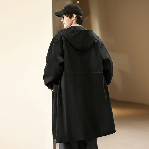 JEEP SPIRIT Jeep windbreaker jacket men's mid-length autumn and winter hooded parka coat knee-high black 3XL