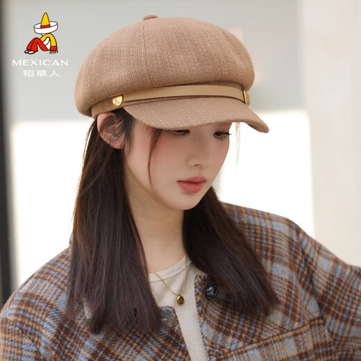Scarecrow Beret Hat Women's 2025 Autumn New Solid Color Newsboy Hat Painter Hat Retro Octagon Hat Elegant and Western Style White One Size