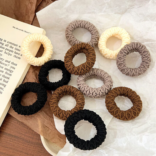 Korean version of popcorn hair tie, upgraded version, widened and thickened, women's high elasticity, durable, fashionable ponytail without damaging hair accessories, headband, black + coffee color, 20 pieces/bag