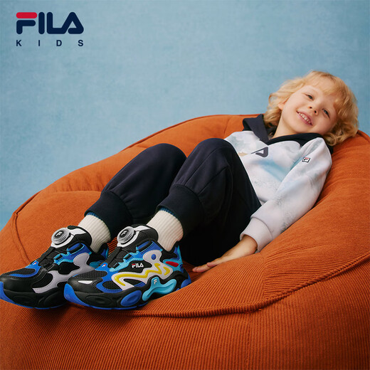 FILA斐乐儿童童鞋跑步鞋2025年冬季新款男女童小童儿童复古跑鞋 黑/斐乐白-BP 32
