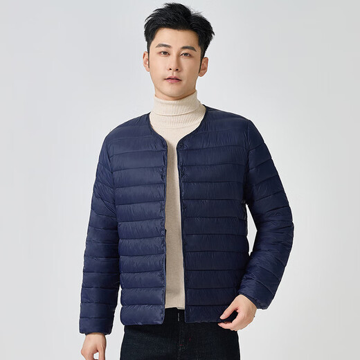 Lightweight down cotton jacket for men with short inner lining, autumn and winter new casual warm collarless inner and outer cotton coat black 2XL 135-150Jin Jin is equal to 0.5 kg