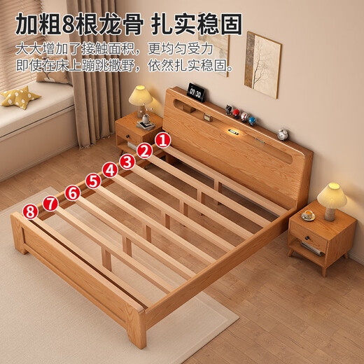 Yunshuyao free package installation solid wood bed modern minimalist master bedroom double bed 1.8m household rubber wood single bed walnut color rubber wood single bed upgraded 2cm paulownia wood board 1.5m*2.0m