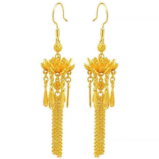 Fuwu 2025 new step by step lotus gold color lotus tassel earrings for women 18k gold lotus retro earrings for girlfriend step