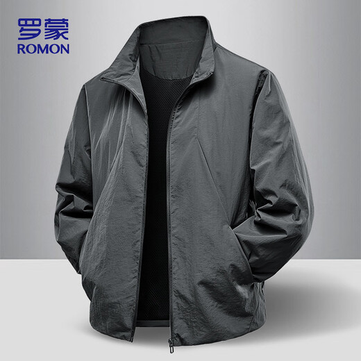 Romon Jacket Men's Autumn Business Casual Comfortable Anti-wrinkle Young and Middle-aged Stand Collar Executive Top Jacket Men's B8JK Black XL