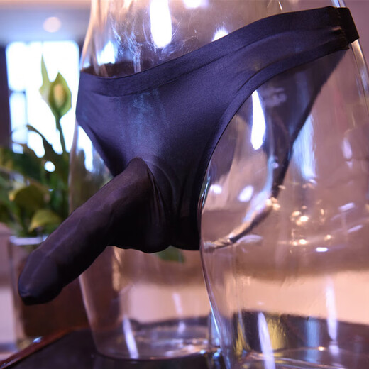 Airplane cup underwear for work, men's underwear, sexy masturbation, L tube special penis thong, insertable, black, ice silk JJ closed (with JJ cover) 80-120Jin Jin equals 0.5 kg