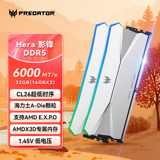 Acer PREDATOR 32G (16G 2) set DDR5 6000 frequency desktop memory stick Hera Shadow Series RGB light strip (C26) Ice Halberd Silver AI computer accessories