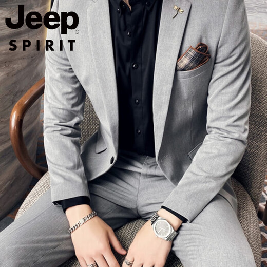 JEEP SPIRIT Korean style suit, handsome and trendy male wedding groomsmen dress host slim suit two-piece suit 109 dotted stripe black three-piece suit = suit + vest + pants S (suitable for 95-105 Jin Jin equals 0.5 kg)