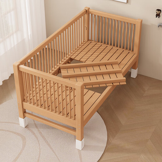 Qiuying liftable beech wood spliced bed crib widened spliced large bed children's bedside bed spliced bed with three side lifting 5cm mattress + 7A antibacterial cotton bedside can lift length 200 width 60 height 35 60 guardrails