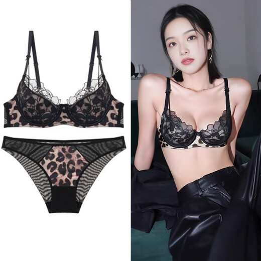 Victoria Palace Sexy Underwear Leopard Print Lace Breathable Embroidered Bra Comfortable Thin Cotton Push Up Bra Low Waist Panties Set Leopard Print Thong Set 80B /36