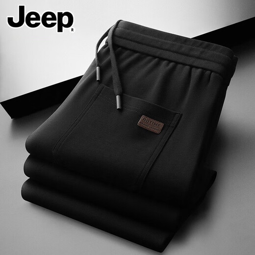 Jeep (JEEP) high-end casual pants for men spring and autumn new pure cotton loose sports pants men's trousers middle-aged plus velvet sweatpants spring and autumn style open placket black XL recommended 145-160 Jin Jin equals 0.5 kg