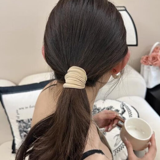 High elasticity wide facial mask muscle head rope 2025 new high-end rubber band women's hair tie headband high ponytail hair rope milk coffee color 4 pack same as the main picture