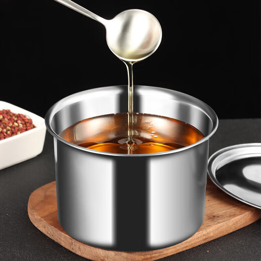 Kitchen plan stainless steel basin seasoning jar seasoning jar flavor cup with lid kitchen seasoning box thickened lard oil tank condiment barrel oil basin