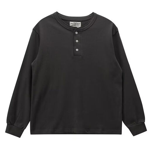 Yuandi Henry Collar Long Sleeve American Retro Long Sleeve T-Shirt Men's Simple Ami Khaki Heavy Henley Collar Bottoming Shirt Men Gray M