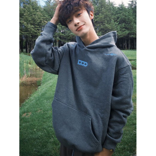 Du Xiaoxian dark gray American embroidered hooded sweatshirt for men in spring and autumn trendy brand handsome heavy hoodie design couple jacket dark gray L recommended 100-120Jin Jin equals 0.5 kg