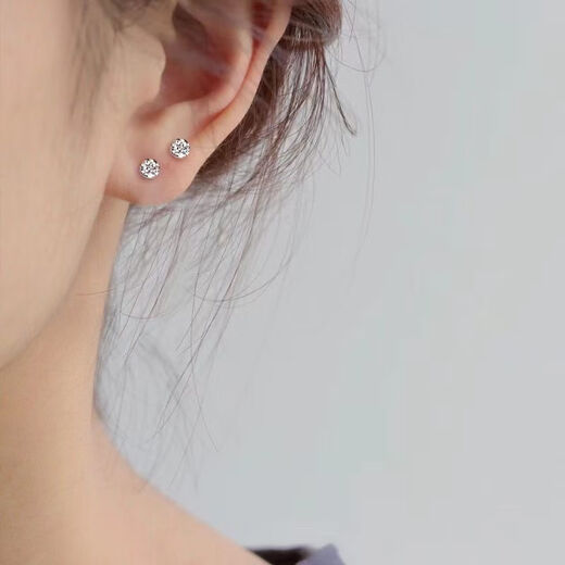 RSRDDY Lao Phoenix 9999 sterling silver hypoallergenic earrings silver needle zircon double-headed sleep-free earrings screw ear bone for women round full diamond earrings ear piercing Lao Fengxiang same style 1 pair