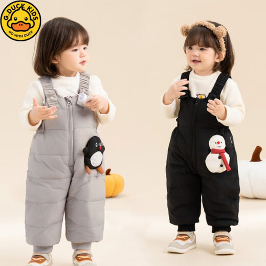 G.duck baby down overalls for boys and girls in winter, stylish outer ski pants, children's belly protection, thickened warm long pants, snowman black 100, recommended height 96-105cm, age 2-3 years old
