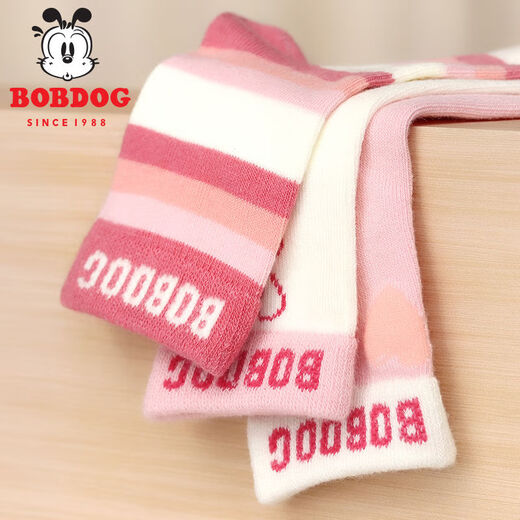 Babudou 5 pairs of children's socks autumn and winter cotton socks for girls, middle-aged and little girls baby autumn thick mid-tube socks 5 pairs of Babudou striped love style 2-4 years old (recommended foot length 14-16cm)