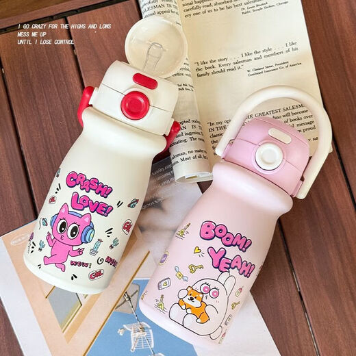 2025 New 316 Stainless Steel Insulated Cup Student Straw Cute High-Looking Portable Children's Water Cup Blue and White 520ml