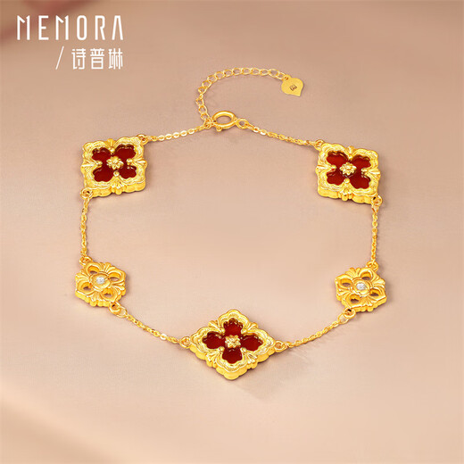Shipulin 18K gold bracelet four-leaf clover bracelet inlaid with red agate zircon lucky four-leaf clover