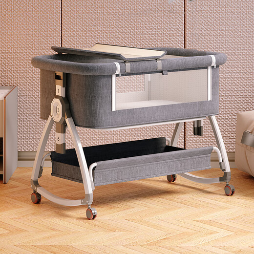 JOT TMM crib spliced large bed newborn cradle folding mobile multi-functional rocking bed with changing table to help you sleep, free changing table + coconut palm mat + mosquito net