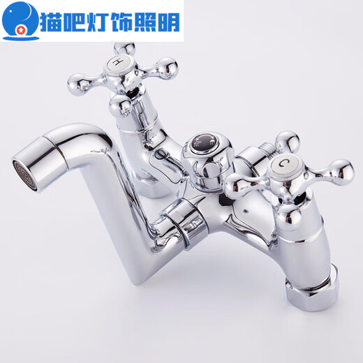 All-copper double-handle double-control bathtub faucet hot and cold shower faucet bathroom concealed bath triple mixing valve switch shower switch new top-connected hose to drain water