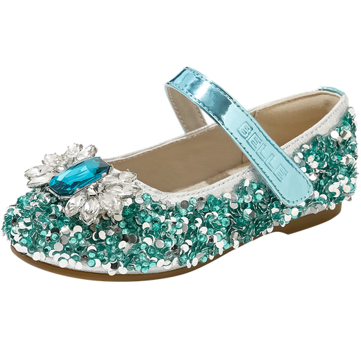 Belle children's shoes, girls' Elsa Princess shoes, 25 autumn new leather shoes, crystal shoes, rhinestone shoes, single shoes, star diamond blue 26