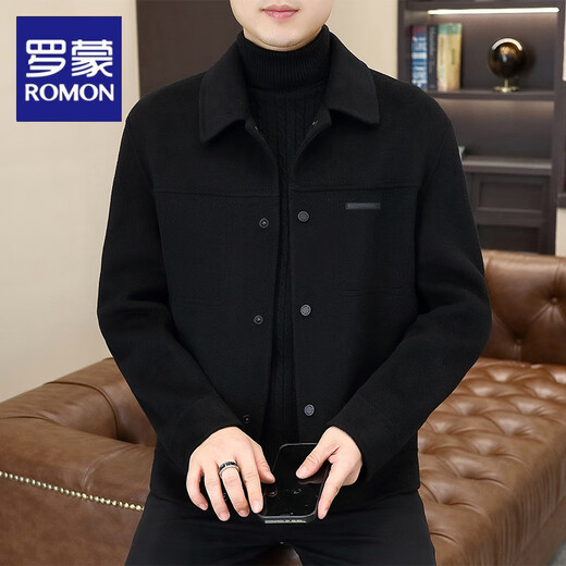 ROMON high-end lapel woolen coat men's short autumn and winter new Korean version slim double-sided woolen work jacket handsome coat coffee color M 170/48