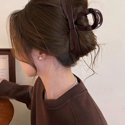 French high-end medium-sized curved gripper for women 2025 new shark clip combination mix and durable gripper set Hollow Toblerone Brown Approximately 11.5cm hair grip