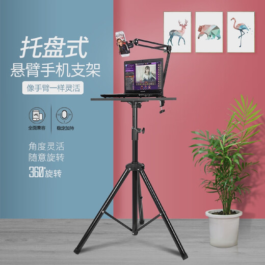 Duobolai mobile phone live broadcast bracket with fill light tray type liftable clip fast hand card slot cup holder large tray + mobile phone cantilever-4