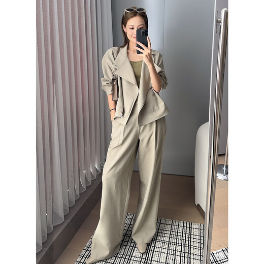 MEIYANG Melbourne No. 6 Suit Hemp texture commuting casual lapel jacket trousers cool and cool temperament autumn new gray green (jacket + casual pants regular version) L