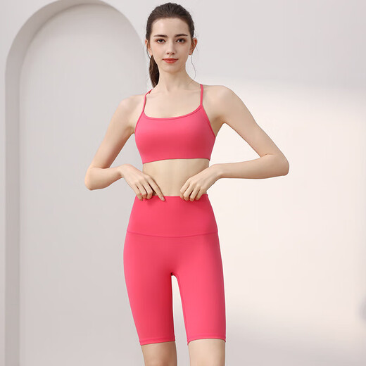 Sports Bra Women's Yoga Wear Set Dopamine Pilates Sexy Gym Training Beauty Vest Bra Summer Black + Black Half-length Pants M