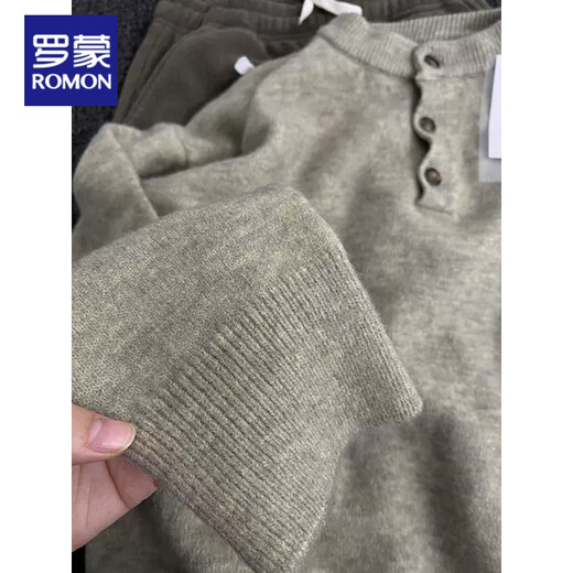 Romon cleanfit old money style Henry collar sweater men's autumn and winter style American retro pullover sweater base floral gray upgraded style M