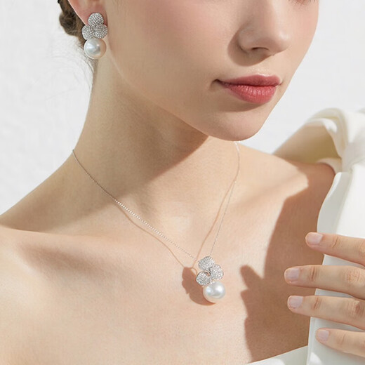 Fuwu fashionable and simple freshwater pearl pendant earrings, 925 silver inlaid with high-end round high-gloss freshwater pearl pendant (with silver chain)