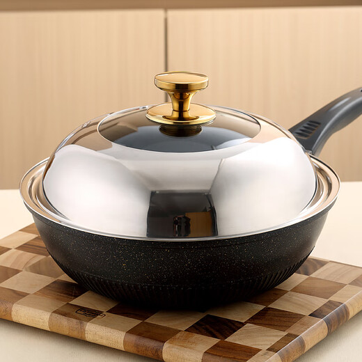 BangLeChef316 Food Grade Stainless Steel 32cm Universal Pot Lid Home Kitchen Universal Heightened 34 Wok Iron Pan 304 Lid 32cm Antibacterial 316 Steel + Silver Beads