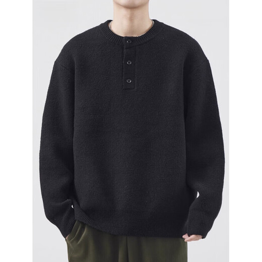 Pure (YISHion) Henry collar pullover bottoming shirt for men in autumn and winter thickened knitted sweater American fashion brand loose solid color inner sweater black L suitable for 135-150Jin Jin equals 0.5 kg