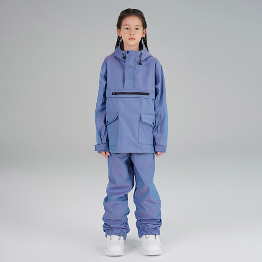 Xueyipai children's ski wear double-board snowboard pants for boys and girls windproof and waterproof mid-to-large roland purple-B one size fits all 110