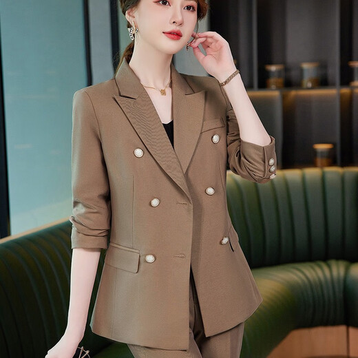 Zi Mei Qiao business wear women's suit spring, autumn and winter long-sleeved double-breasted suit slim fit Korean fashion casual suit camel (single suit) XL (recommended 110-120 Jin Jin equals 0.5 kg)